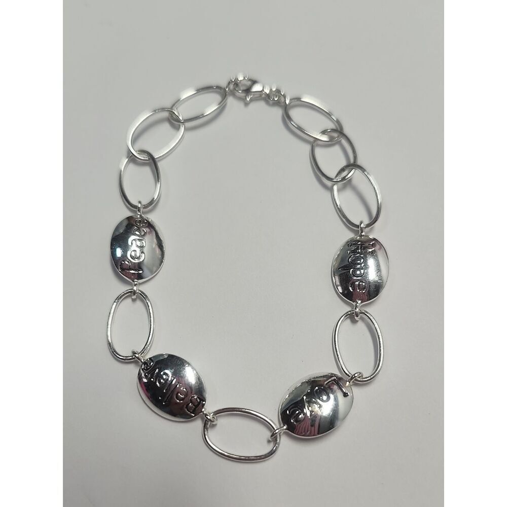 Sterling Silver Plated 925 LA- HOPE LOVE BELIEVE PEACE Link Bracelet 7"
